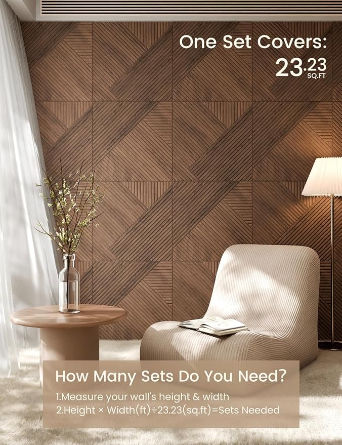 Fluxynara 6-Pack Large Felt Bulletin Board, Walnut Diamond | 70.87" x 47.24" Cork Board Alternative, Acoustic Wall Panels with 60 Adhesive Tabs for Recording Studios and Home Offices