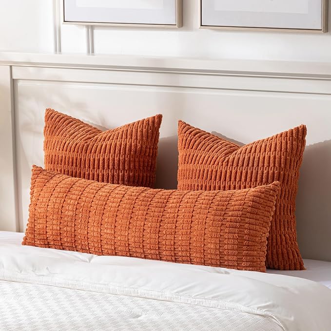 Fancy Homi Decorative Throw Pillow Covers for Bed Couch Bedroom Bench, Soft Corduroy Solid Pillow Case, Rustic Farmhouse Boho Room Decor,36" x 14" (Pack of 1),Burnt Orange