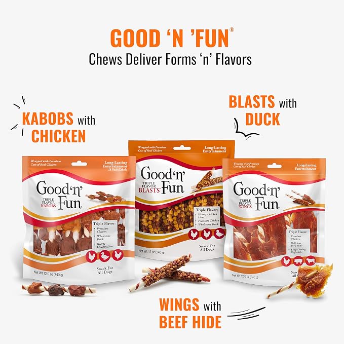 GOOD 'N' FUN Double Pops Long-Lasting Dog Treat with Real Protein, 12 oz | Premium Pork and Beef Hide Chew Wrapped with Real Chicken, Supports Dental Health and Mental Stimulation, For Adult Dogs