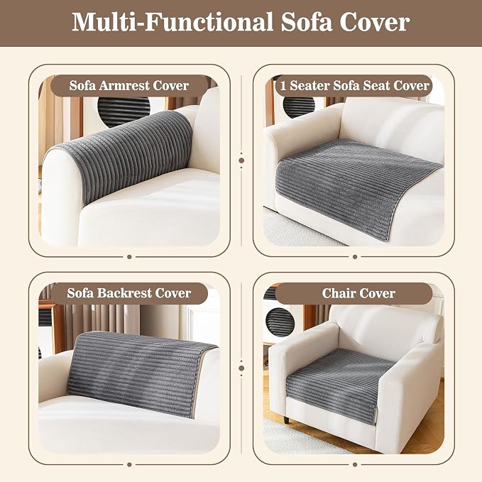 MYSKY HOME 100% Waterproof Couch Cover, Chair Cover for Dogs Washable, Non Slip Couch Headrest Covers Pet Friendly, Sofa Covers Furniture Protector, Dog Bed Cover, Dark Grey, 35"x35"