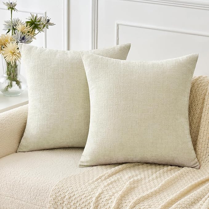 MIULEE Soft Chenille Throw Pillow Covers Cream 16x16 Inch Pack of 2 | Modern Home Decor, Classic Decorative Pillows, Solid Dyed Cases, Boho Couch Cushion Covers for Sofa Bed Living Room