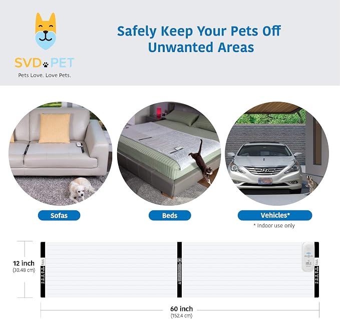 SVD.PET Pet Training Mat, 60"x12" Electric Scat Mat for Cats & Dogs, White