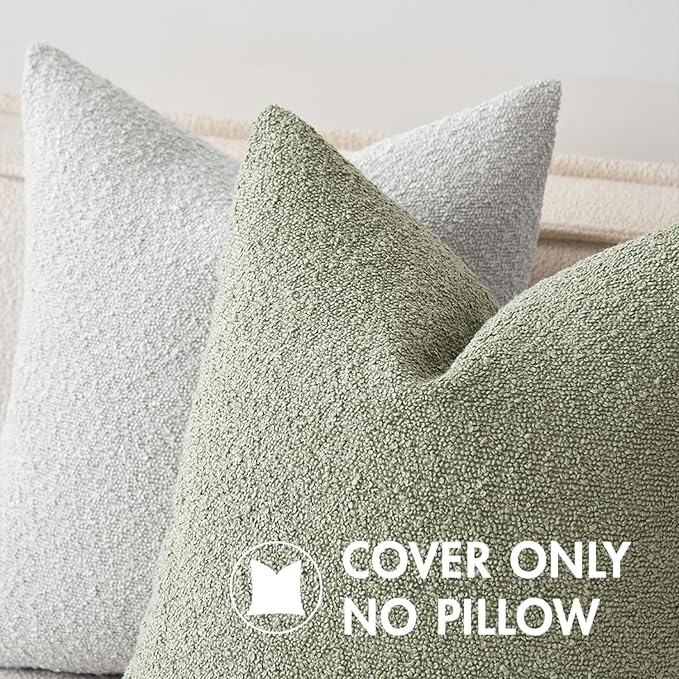 MIULEE 18x18 Decorative Lumbar Boucle Couch Pillow Covers Sage Green | Set of 2 Textured Neutral Throw Pillow Covers, Accent Solid Pillowcases, Sofa Living Room Home Decor