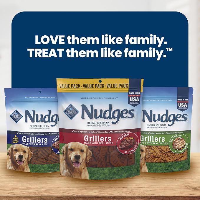 Blue Buffalo Nudges Grillers Steak Dog Treats, 36 oz | Real USA Beef First, Charred Texture, For All Breed Sizes, No Chicken By-Product, Corn, Wheat, or Soy