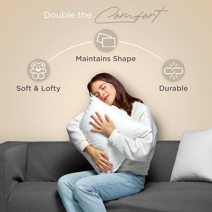 2-Pack Decorative Throw Pillow Inserts 20" x 20" – Soft, Supportive & Fluffy Cushion Fillers – Cotton Blend Cover with Plush Polyester Fill – Perfect for Sofa, Bed & Living Room – White
