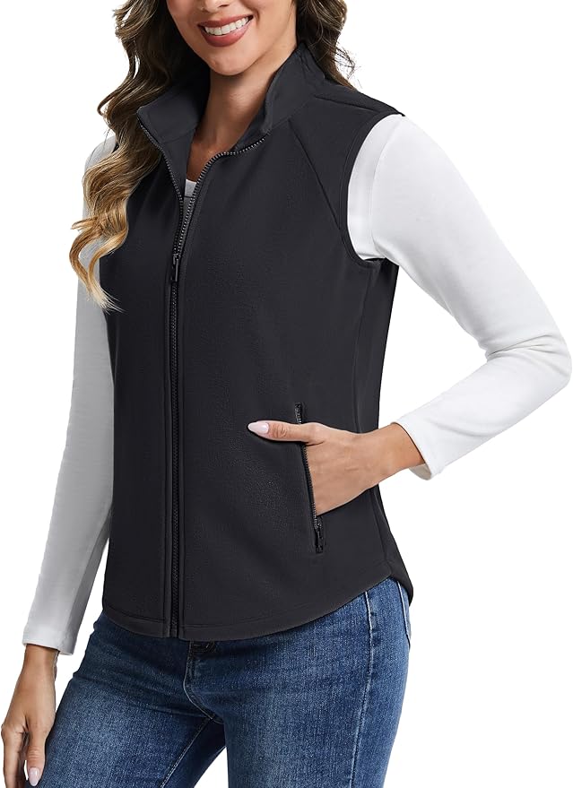 TACVASEN Women Polar Fleece Zip Up Vest with Pockets Lightweight Outerwear | Warm Thermal Sleeveless Jacket Suitable for Hiking Camping Travelling in Cool Autumn and Winter Weather