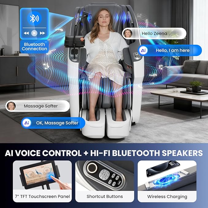 4D Massage Chair Full Body, Unique 2026 Space Walk & Ankle Stretch, Zero Gravity SL-Track Shiatsu Massage Chair Recliner with Electric Calfrest Extension & Foot Rollers, AI Voice, S002 White