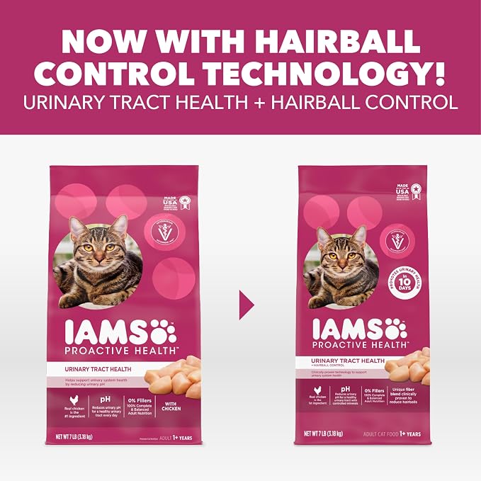 IAMS Proactive Health Urinary Tract Health Dry Cat Food, Chicken, 7 lb | Veterinarian-recommended, real chicken #1 ingredient, reduces urinary pH, antioxidants, antioxidants for immune support