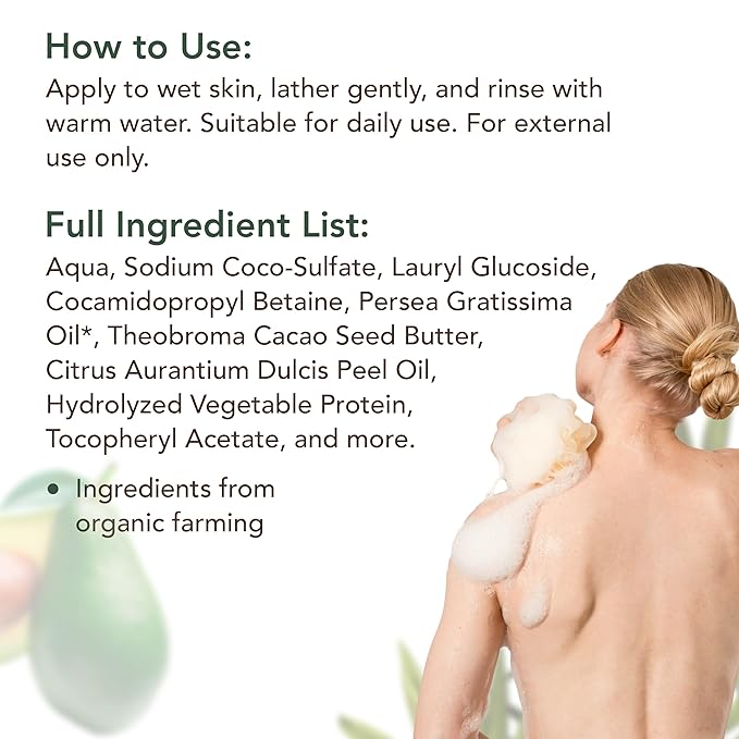 ECOLATIÈR Shower Oil – Organic Avocado Oil – Moisturizing & Nourishing Body Wash for Women, 95.5% Natural, Vegan, for Sensitive Skin - 8.5 Fl Oz (Avocado oil)