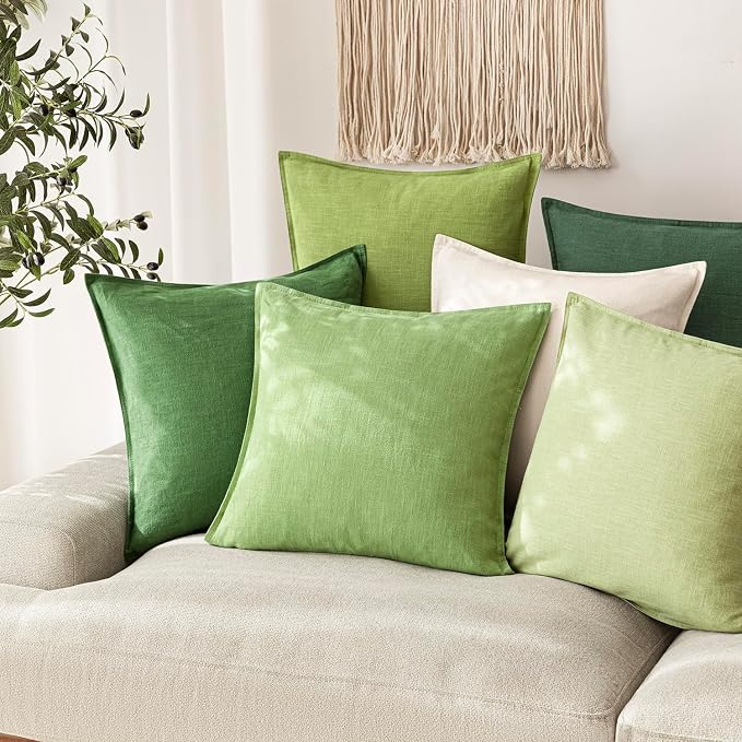 Foindtower Pack of 2, Decorative Linen Solid Throw Pillow Covers Soft Accent Lumbar Cushion Case Boho Farmhouse Pillowcase for Chair Couch Sofa Bedroom Living Room Home Decor 12 x 20 Inch Lime Green