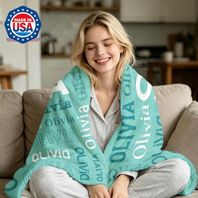 Custom Blanket with Name, Personalized Name Blankets for Teen Girls Boys Kids Baby, Customized Flannel Throw Blanket Gifts for Christmas Birthday - Printed in USA