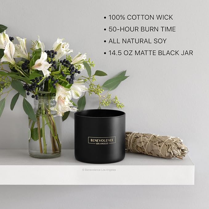 Benevolence LA Premium Bergamot & Jasmine Large 3-Wick Scented Candle – 45-Hour Burn – Luxury Natural Soy Candle for Home – Aromatherapy & Room Decor – 14.5oz