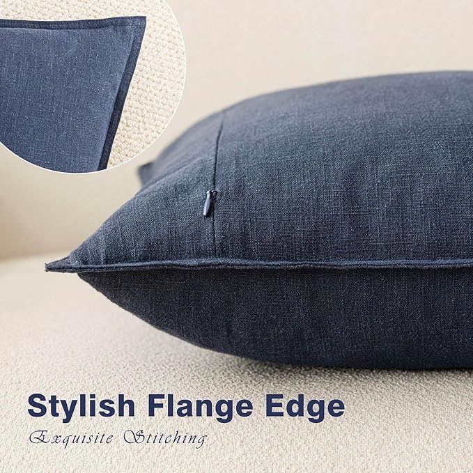 Foindtower Pack of 2, Decorative Linen Solid Throw Pillow Covers Soft Accent Square Cushion Case Boho Farmhouse Pillowcase for Chair Couch Sofa Bedroom Living Room Home Decor 26 x 26 Inch Navy Blue