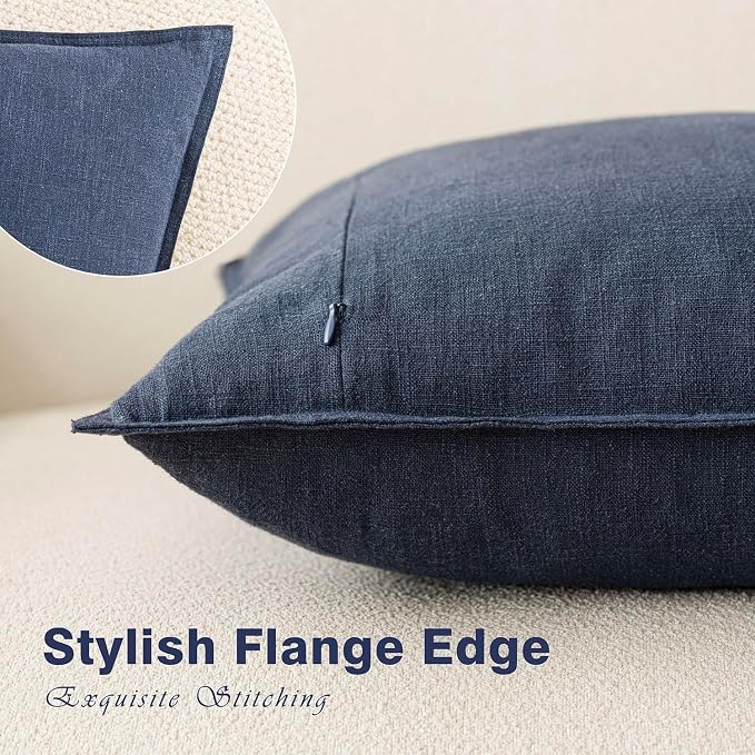 Foindtower Pack of 2, Decorative Linen Solid Throw Pillow Covers Soft Accent Lumbar Cushion Case Boho Farmhouse Pillowcase for Couch Sofa Bedroom Living Room Home Decor 12 x 20 Inch Navy Blue