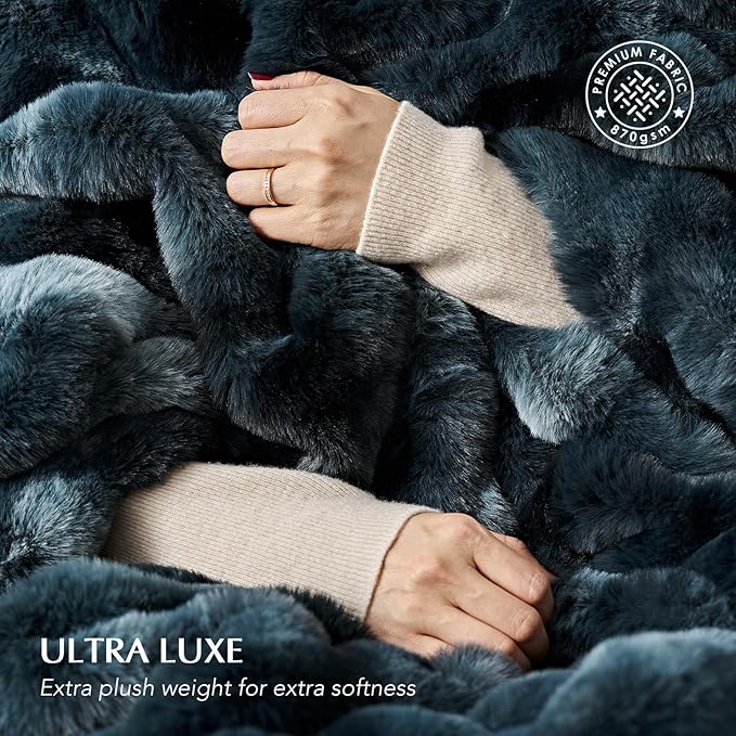 Faux Rabbit Fur Bubble Throw Blanket, 60"x80", Marble Deep Indigo | Ultra Soft, Luxury Faux Rabbit Fur Throw, Thick Warm Bubble Blanket, Cozy Fluffy Reversible, for Bed, Couch, Chair, Sofa