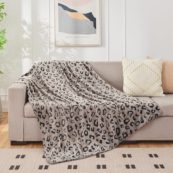 Leopard Print Throw Blanket, 60 x 80 Inches, Chocolate Leopard | Three-Dimensional Lightweight Super Soft Cozy Plush Flannel Fleece Blanket for Couch Bed