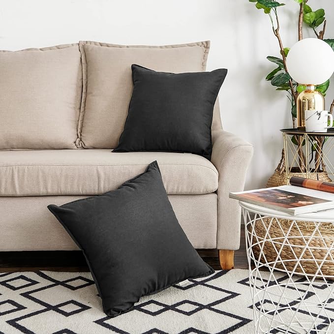 Jeanerlor Decorative Cotton Linen Couch 26"x26" Throw Pillow Case for Sofa Durable Classy, Comfortable Cushion Cover (65 x 65cm), Black
