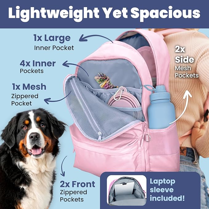 Rubyloo Dog Travel Backpack for Supplies - Dog Diaper Bag with Travel Bowls