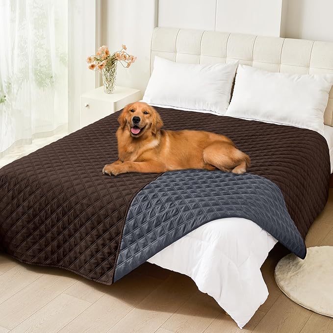 Smiry Waterproof Reversible Dog Bed Cover Pet Blanket | Pet Friendly, Soft Fabric, Washable Dog Blanket for Furniture Bed Couch Sofa, Checkered (82"x102", Chocolate/Dark Grey)