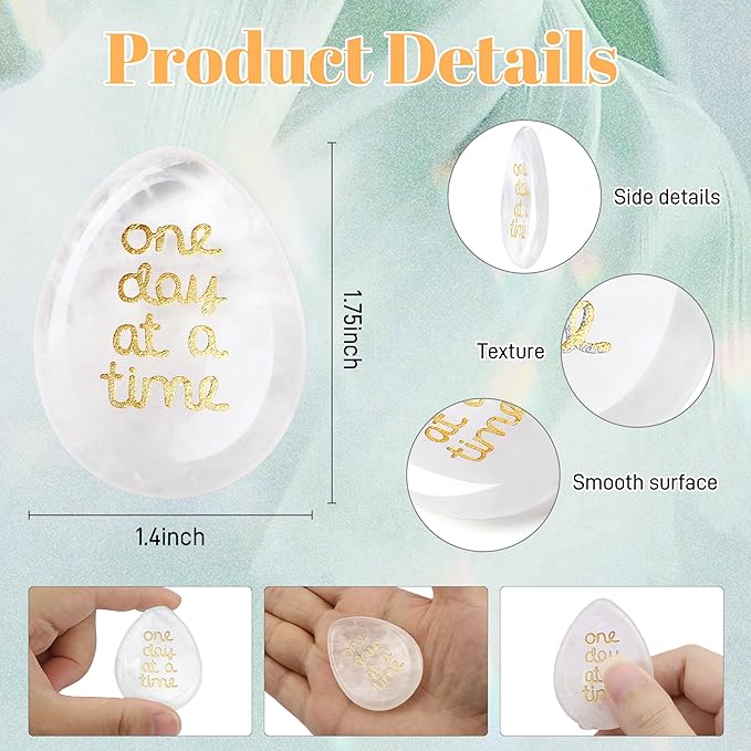 LAIDANLA Worry Stone for Anxiety Clear Quartz Healing Crystal Sensory Fidget Thumb Stones Relief Items One Day at A Time Meditation Thinking of You Inspirational Sobriety Gifts for Women Men