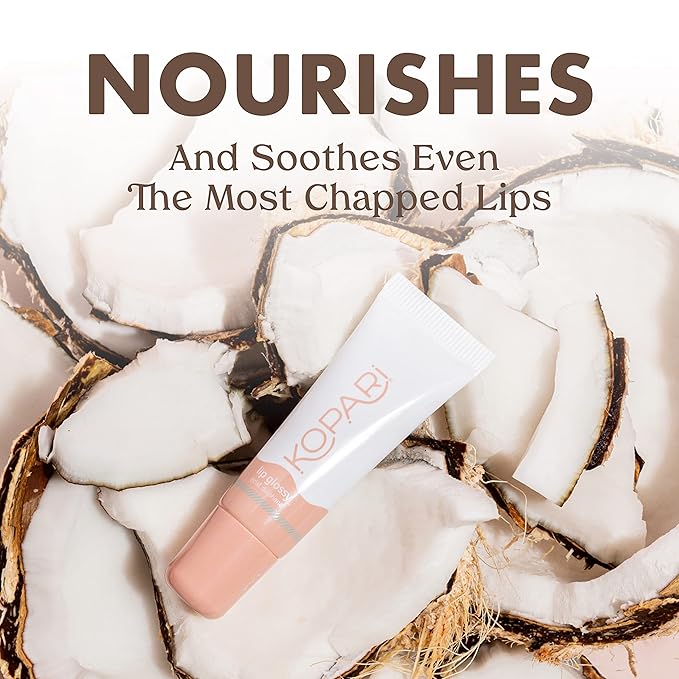 Kopari Coconut Lip Glossy | Nude Tint Birthday Suit | Vegan Hydrating Moisturizing Lip Oil Vitamin E Shea Butter Long Wear High Shine Non Sticky | Clean Plant Based Non Toxic Balm Paraben Free