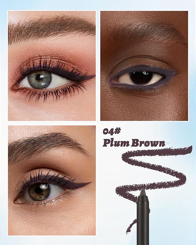 Waterline Gel Eyeliner Pencil, Plum Brown Matte Waterproof Long Lasting Cream Eye Liner Pencils with Sharpener, Hypoallergenic Highly Pigmented Precision Smudge-Proof Eyeliner Makeup Pen for Women-04