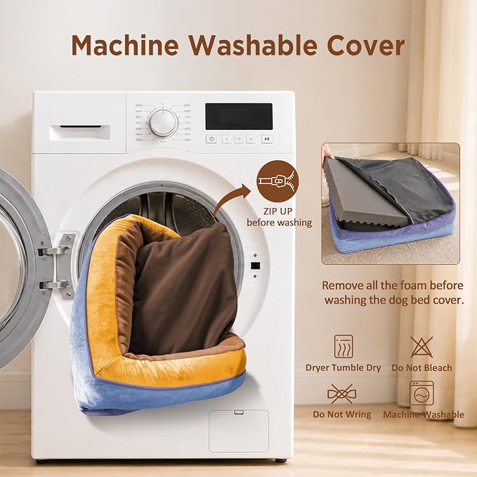 Comfort Expression Orthopedic Dog Beds for Large Sized Dog with Bolster | Waterproof Dog Couch Bed with Washable Cover & Non-Slip Bottom, Supportive Egg Crate Foam Large Pet Bed, 36x27 Inch