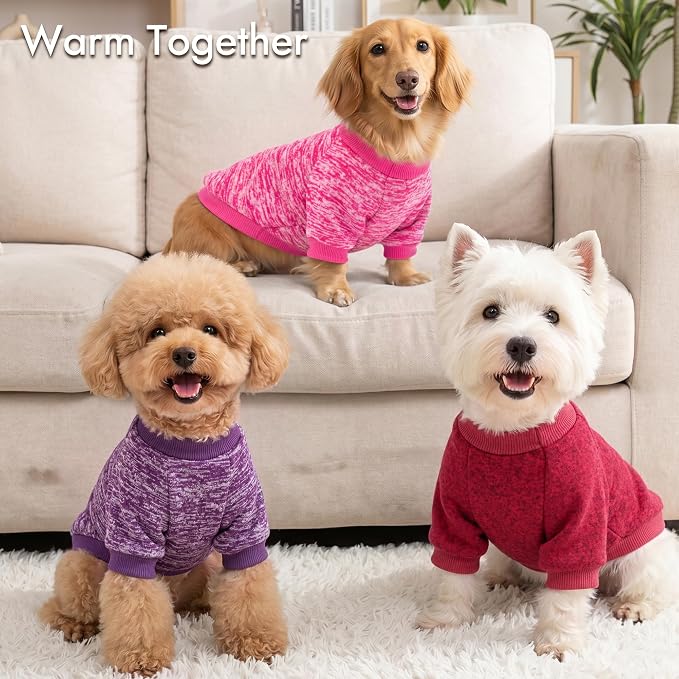 3 Pack Dog Sweaters for Small Dogs Girl Boy Winter Fleece Clothes Warm Soft Dog Sweatshirt Outfit for Dogs Cats Pet Apparel