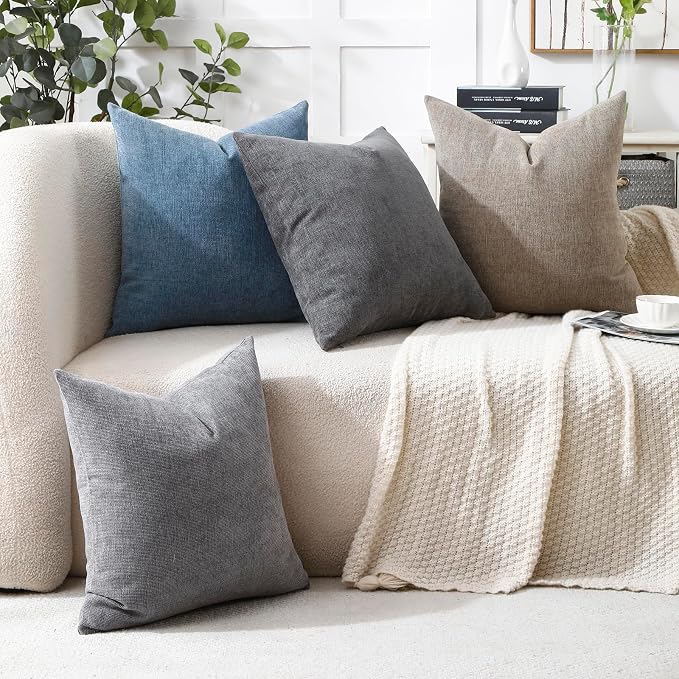 Pack of 2 Decorative Chenille Throw Pillow Covers, 22x22, Grey | Square Soft Cozy Concise Pillow Covers Modern Farmhouse Couch Cushion Cases for Sofa Bed Living Room Home Decor