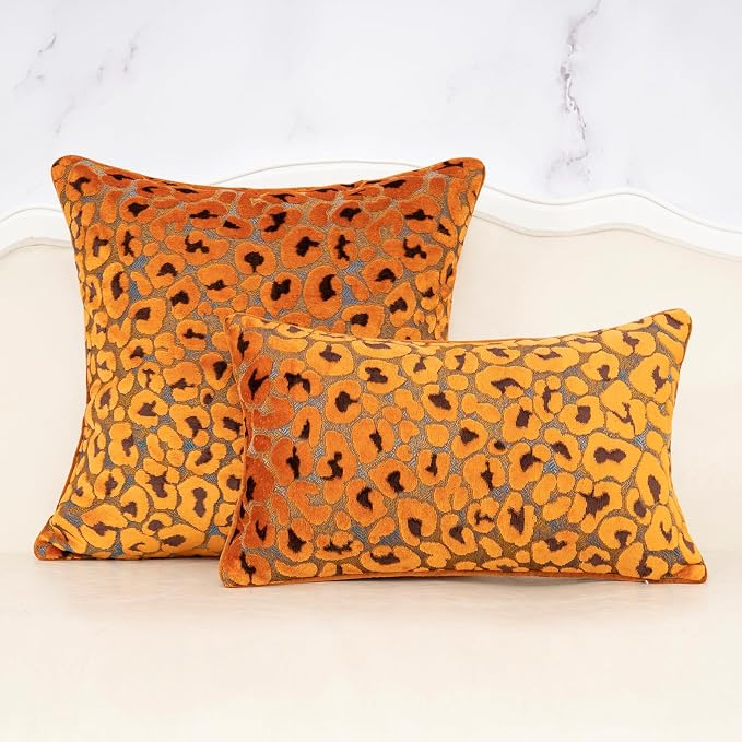 Alerfa Orange Floral Throw Pillow Cover 20 x 20 Inch Cut Velvet Sqaure Luxury Decorative Pillow Cover for Couch Living Room Bedroom