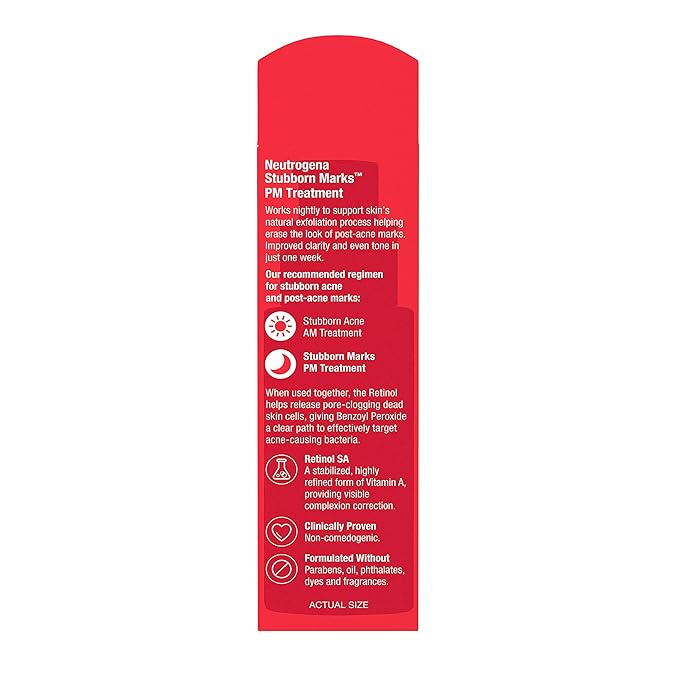 Neutrogena Retinol SA, Stubborn Marks PM Treatment, Face-Exfoliating Treatment to Help Reverse the Look of Post-Acne Marks & Uneven Skin Tone, Non-Comedogenic, PM Treatment, unscented, 1.0 Fl Oz