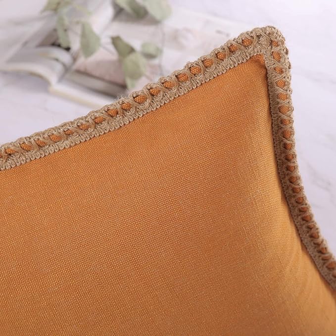 Phantoscope Farmhouse Fall Solid Throw Decorative Pillow Cover Burlap Linen Trimmed Tailored Edges Outdoor Pillow Orange 1 Pack 20 x 20 inches, 50 x 50 cm