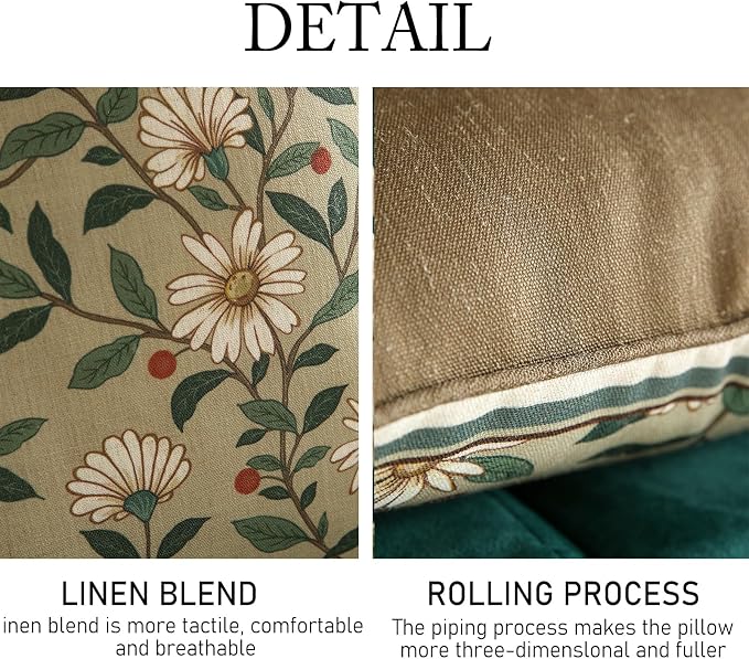 Designer Linen Square Throw Pillow Cover,Set of 2,18"x18"-Brune A | Vintage French Elegant Pillow Cover,Concealed Zipper Design,Floral Pattern,Sofa,Bedroom,Living Room,Lounge Chairs
