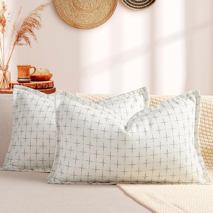 12x20 Pillow Covers Set of 2 Soft Polyester Textured Pillow Covers with Stylish Flange Edge Cozy Farmhouse Throw Pillows for Couch Bed Sofa Living Room