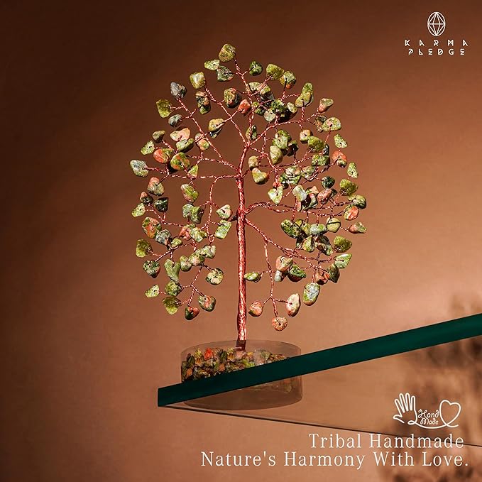 Unakite Crystal Tree of Life Birthday Gifts for Women, Men, Friends, Handmade Chakra Healing Crystals Tree for Home Office Decor, Positivity, Good Luck, Money, Unique Gifts for Her Mom, Sister, Dad