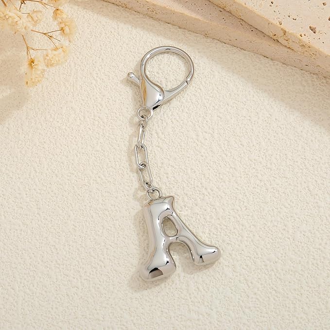 WOWORAMA Initial Letter Keychain for Women Chunky Gold Bubble Letter Bag Charm Purse Charm Personalized Keyrings Accessories