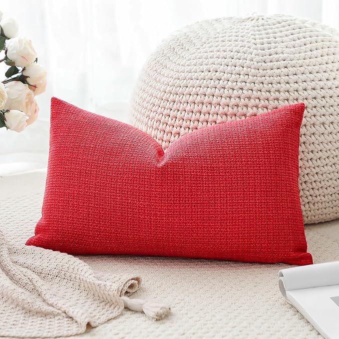 OTOSTAR Linen Throw Pillow Cover Set of 1 Decorative Lumbar Pillowcases Cushion Covers 16x24 Inch for Home Decor Sofa Bedroom Car 40 x 60CM Red