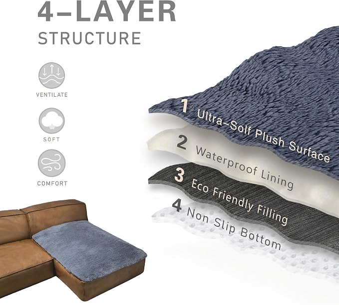 Dogs/Cats Bed Mats, Dog Pad Washable Removable Couch Cover with Anti-Slip Back, Plush Long Fur Mat, Perfect for Small, Medium and Large Dogs.(Navy Blue, 40"x50")