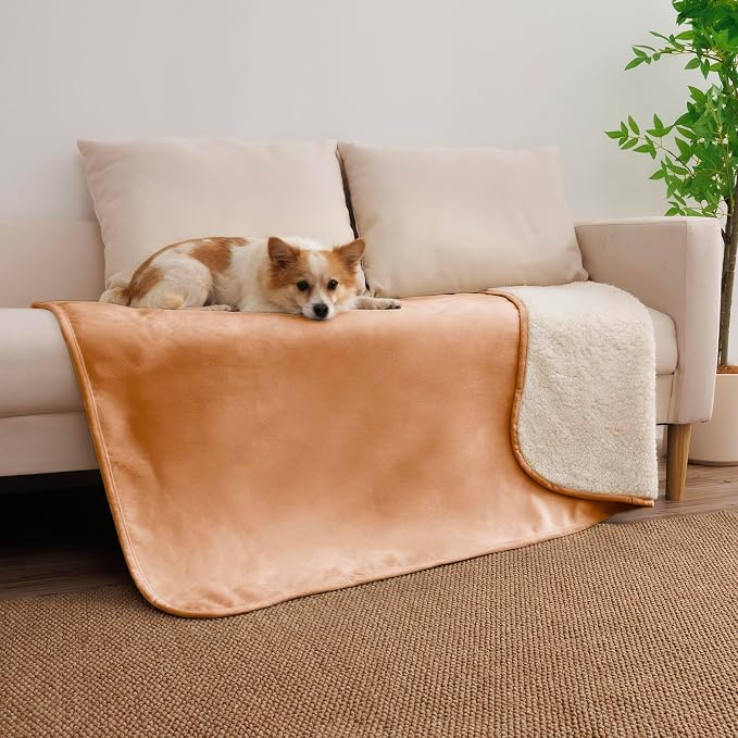 Waterproof Blanket for Dogs - Pet Throw as Furniture Protector | Cozy Sherpa & Smooth Velvet, Reversible and Machine Washable, for Couch, Bed, or Travel, 40"x50", Orange