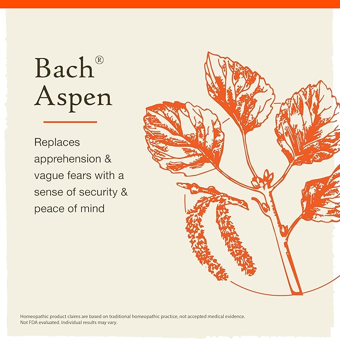 Bach Original Flower Remedies, Aspen - Feel Secure - Natural Homeopathic Flower Essence for Emotional Balance - Vegan, Gluten Free, Sugar Free - 20mL Dropper