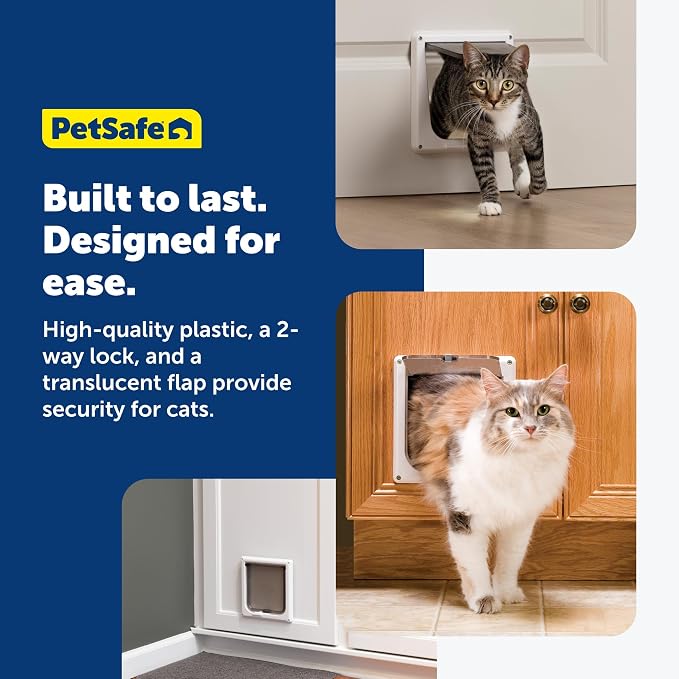 PetSafe Interior Cat Door, 2-Way Lock, White, Cats up to 15 lb | High-Impact Frame with Transparent Flap, Fits Interior Doors, Hardware and Template Included