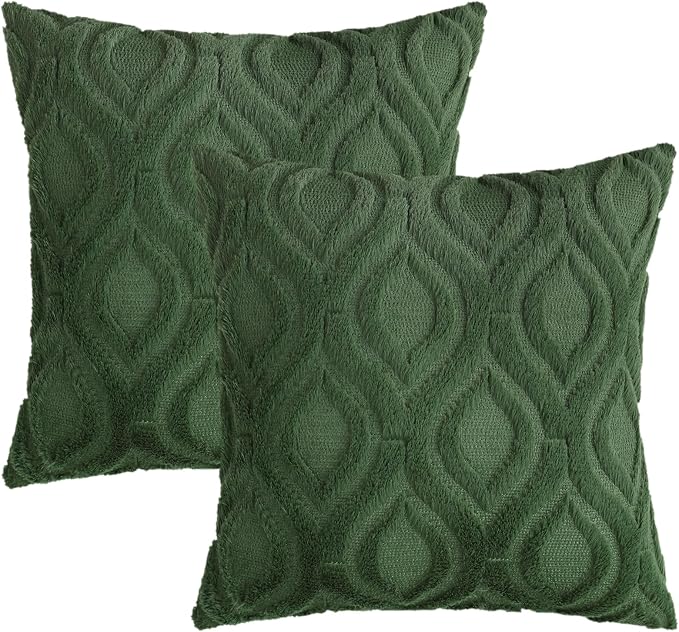 decorUhome Faux Fur Plush Forest Elf Throw Pillow Covers 16x16 Set of 2 | Plush Solid Fall Couch Pillow Covers, Accent Modern Farmhouse Neutral Decorative Soft Pillow Cases for Sofa Bed Living Room