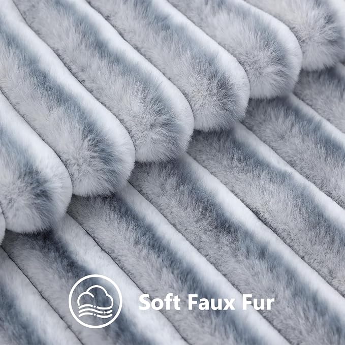decorUhome Fall Faux Fur Throw Pillow Covers 18x18 Set of 2 Grey White | Decorative Soft Cozy Striped Plush Modern Farmhouse Boho Couch Pillow Cases Velvet Back for Sofa Bed Living Room Home Decor