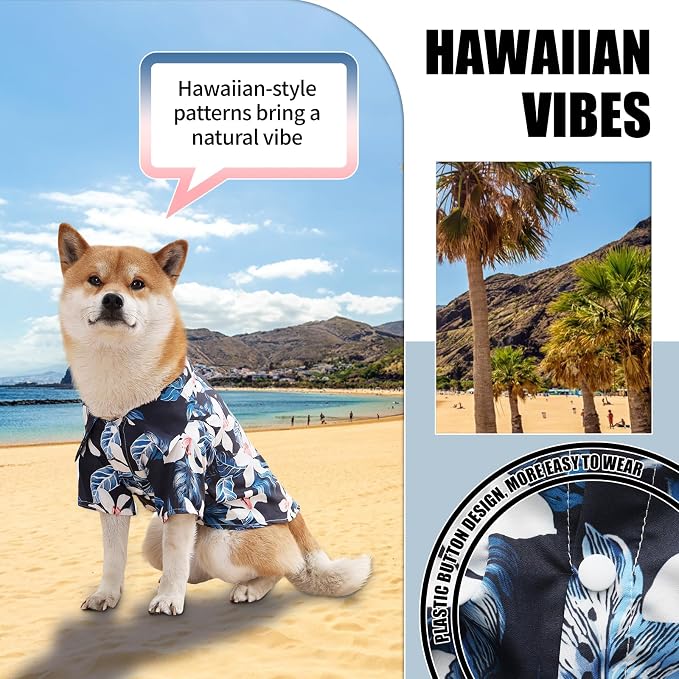 Dog Shirt Hawaiian, Pet Summer T-Shirts Dog Style Floral Breathable Cool Clothes Hawaiian Shirts Gifts for Owner and Pet Shirts are Sold Separately