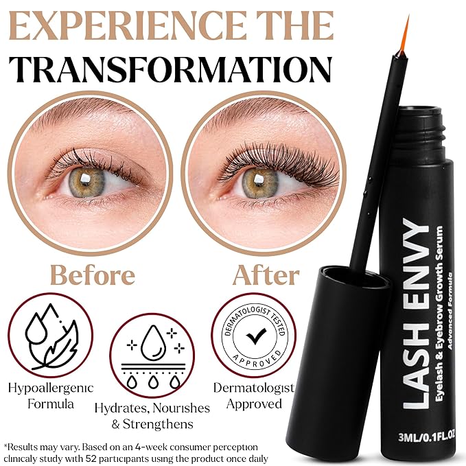 Lash & Brow Growth Serum, Quick Results, All Organic Ingredients, Vegan Friendly, Cruelty Free, Oil Free