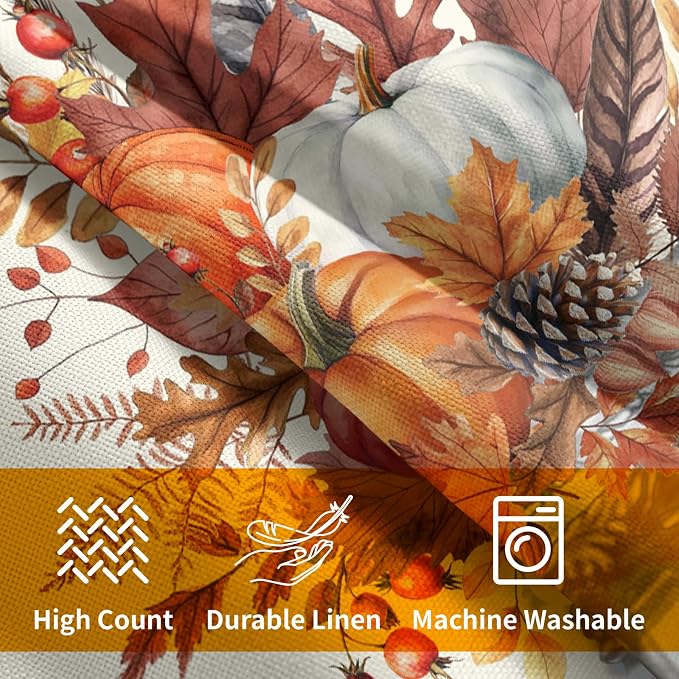 Kawani Fall Floral Throw Pillow Covers 22x22 Inch Rustic Pumpkin Leaves Jar Autumn Square Cotton Linen Cushion Cases with Hidden Zipper for Couch Sofa Bed Porch Farmhouse Home Decor