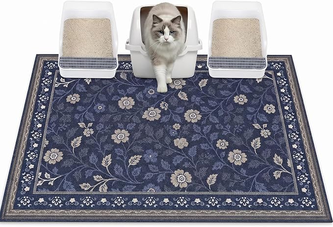 Glittme Cat Litter Mat, 40"x30" Non-Slip Washable Trapping Mat for Cats | Litter Trapping Mat With Thick PVC Coil To Catch Scatter, Soft On Paws And Waterproof Bottom To Protect Floors