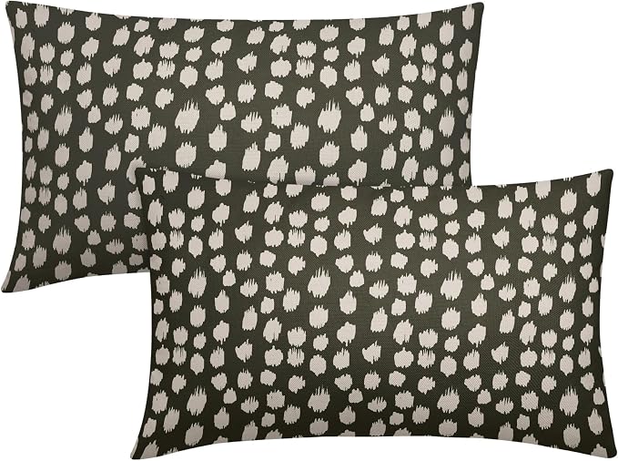 Olive Green Cream Dots Lumbar Pillow Covers 12x20 Set of 2 Boho Design Polka Dot Print Throw Pillows Modern Outdoor Decorative Pillowcase Rectangle Linen Cushion Cases Decor for Sofa Couch Bed