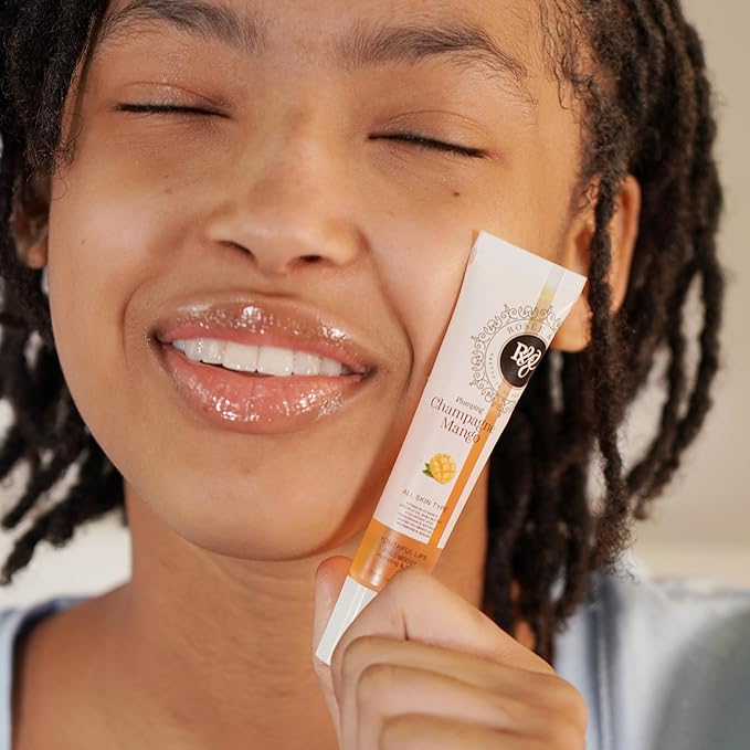 Rosee Lip Gloss Vegan & Cruelty Free Treatment, Professional Make up, Long Lasting Glossy with Shea Butter, Moisturize, Protect & Smooth, High Shine, Non-Sticky (q.Champagne Mango, 0.5)