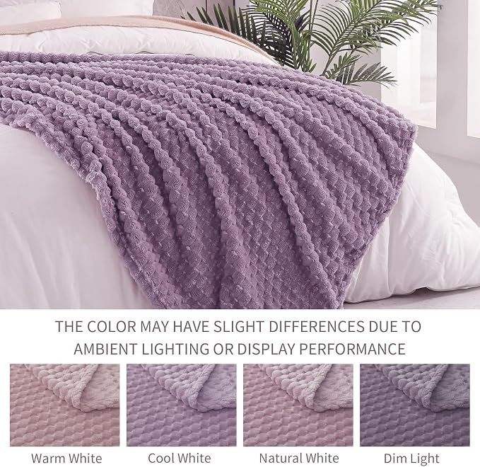 Exclusivo Mezcla 3D Fleece Twin Size Blanket for Bed, Grayish Purple | Extra Soft Fuzzy Plush Lightweight Bed Blankets, Cozy Fluffy Decorative Blankets for All Seasons, 60x80 Inches